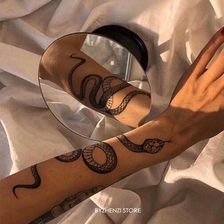 【goods in stock】【trade price】Tattoo stickers BYZHENZI Hazelnut Honpo dark lasting neutral black and white style cool flower arm ins wind snake tattoo sticker