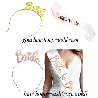 ➤HOT SALE 2Pcs Rose Gold Wedding Bride To Be Hair Hoop with Satin Sash Hen Night Party Decoration