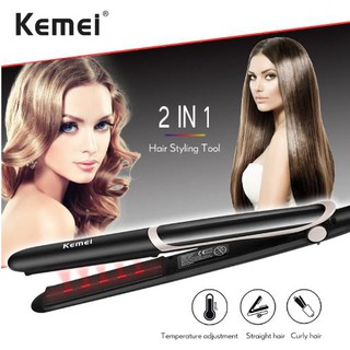 ★SG Warranty★Kemei 2 In 1 Hair Straightener and Curler Electric Hair Iron Ceramic Multifunctional Infrared Crimper 2219 (1)