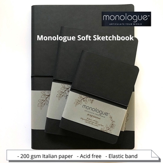 Monologue Soft Sketchbook (A4/A5/A6), 96 pages, 200 gsm, with elastic band, ribbon bookmarker, drawing, painting