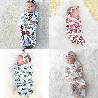2Pcs Newborn Baby sleeping bag+Headband Swaddle with Bow Set Blankets