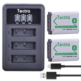 Tectra 2pcs NP-BX1 NP BX1 Li-ion Battery + LED USB 3-Slot Charger for Sony DSC-RX100 RX1 HDR-AS15