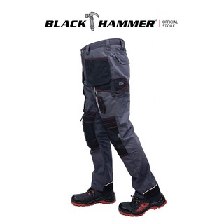 Black Hammer Men Grey Work Trousers Long with Holster Pocket [Free Kneepad] BHP1002-L