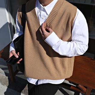 Knitted wool vest male college wind sleeveless vest Korean student hooded bf lov