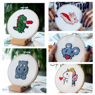 Explosion Cute DIY Embroidery Set flying pig man handmade Cross stitch Simple 3D self-embroidered clothes for children