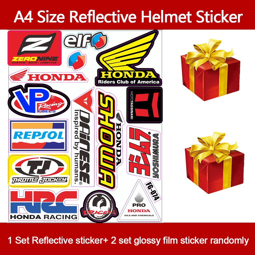1 Set Reflective MotoGP HRC Racing Funy Helmet Motorcycle Stickers Car Styling Decals For Honda + 2PCS Randomly Sticker