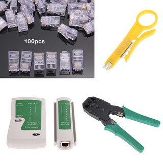 Fa Cable Tester+Crimp Crimper+100 RJ45 CAT5 5e Connector Plug Network Tool Kit