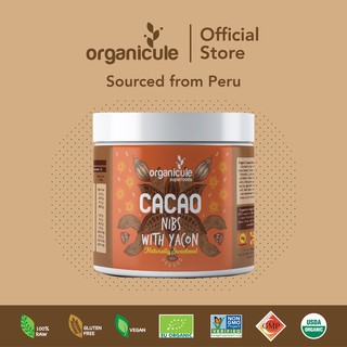 Organicule Cacao Nibs with Yacon [250 Grams] Dark Chocolate Chips with Natural Sweetener Syrup | Sourced from Peru