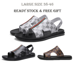 【READY STOCK】Men's Wearable Leather Sandal Slipper Casual outdoor Non-slip Slides Summer Sandals Soft Sole Sandals