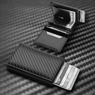 Wallet For Men PU Leather Card Holder Wallet Rfid Mini Slim Wallet Aluminum Auto POP Up Birthday Gift For Men