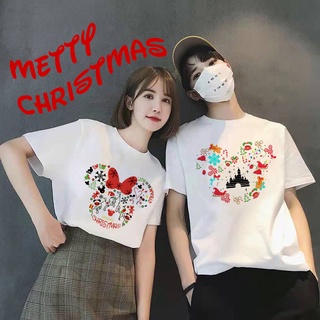 Christmas Disney Mickey Minnie Head Print Couple T-shirt Short Sleeve T-shirt Christmas T-shirt Disney Couple T-shirt