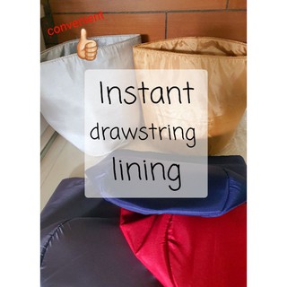 Instant lining for drawstring bag type diy
