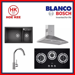 BSH PBD7331SG Glass Hob + BSH DWP96BC50B Chimney Hood + Blanco Metra 9 Silgranit Sink + Blanco Mida XL Sink Mixer Chrome