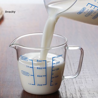 Livecity🍀250ml/500ml Heat Resisting Glass Measuring Cup Milk Water Scale Microwave Tool