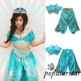 ღstar✯Kids Aladdin Costume Princess Jasmine Outfit Girls Sequin Party Fancy Dress Cosp