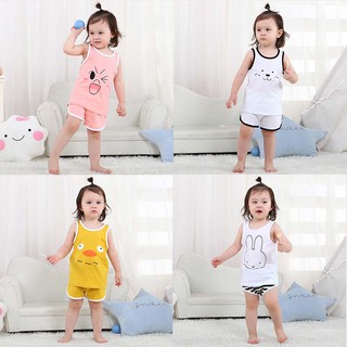 Summer 2 Pcs Baby Boys Girls Clothing Sets Cute Cotton Sleeveless Cartoon Vest Tops+Shorts Suits Toddler Newborn Outfit Set