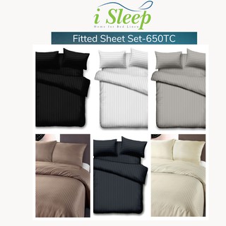 iSleep Strips Solid Soft Bed Sheet Set- 650 TC
