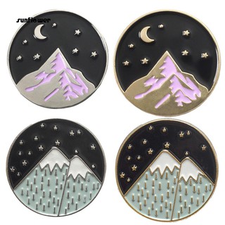Sunflower_Cartoon Mountain Moon Star Enamel Round Brooch Pin Badge Clothes Backpack Decor