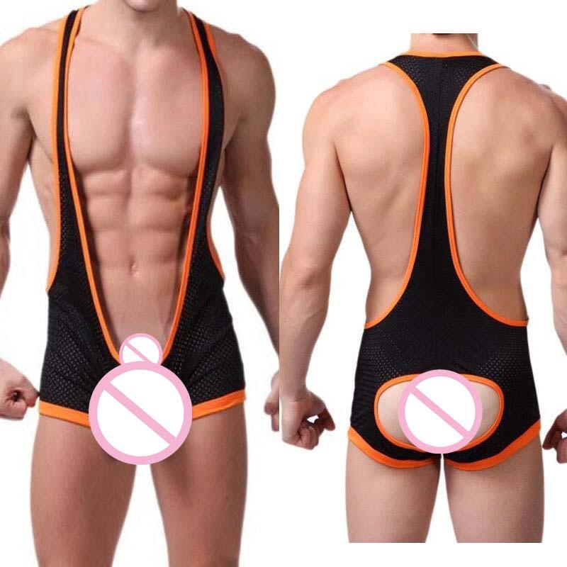 Sexy Men Thong Bodysuit Fashion Mesh Bodysuits Mens Wrestling Singlet Body Suit
