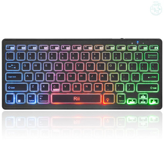 【Kiss】Rii K09 BT Wireless Keyboard Color Rainbow Backlight Rechargeable Battery Multimedia Keyboard Compatible with iOS Mac OS Windows 10 Tablet PC Laptop Notebook