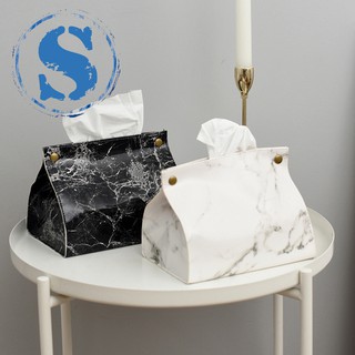 Marble Pattern Tissue Box Pu Leather Car Napkin Paper Container White