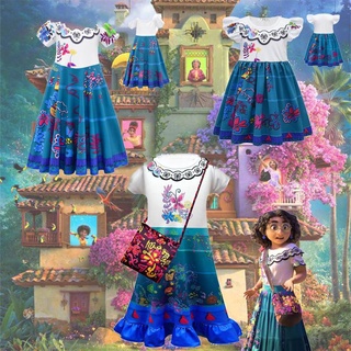 Disney Encanto Cartoon Movie MIRABEL Cosplay Costume for Children Girls Summer Halloween Party Performance Princess Dress Skirt celebrate