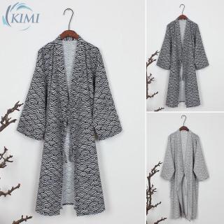 Men Fashion Fit Cotton Solid Color Lounge Holiday Nightwear Kimono Bath Robe