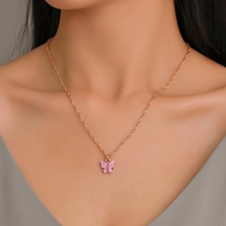 Sweet Butterfly Necklace Acrylic Color Clavicle Chain