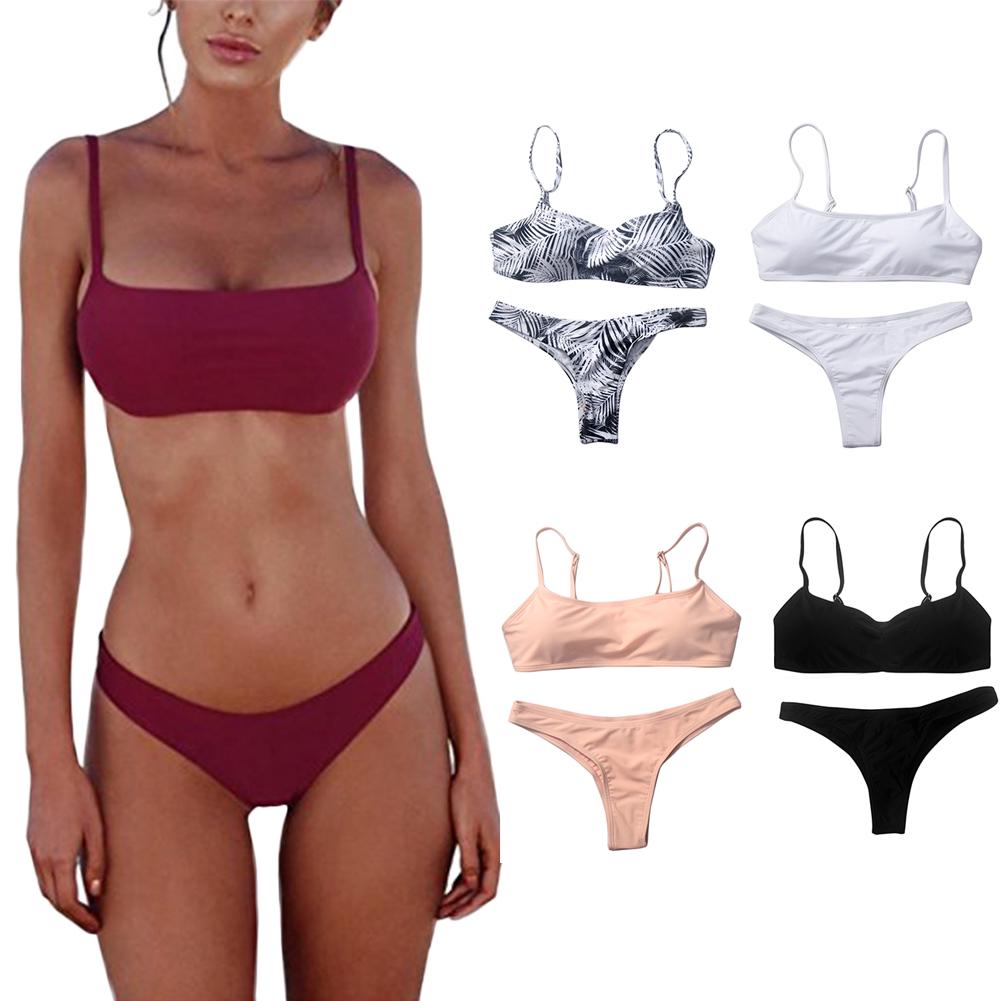 Women Swimming Beachwear Swimwear Split Seaside Bandage Sexy Pure Color No Steel Support Bikini Set