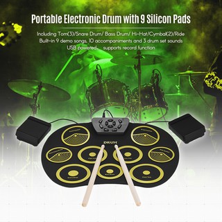 ✦Portable Electronic Drum Set Roll Up Drum Kit 9 Silicon Pads USB Powered with F