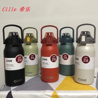 Cille 0.6/ 1.3/1.7L 316SS Stainless Steel Vacuum Flask Thermoses Water Bottle With Straw [Double Wall]
