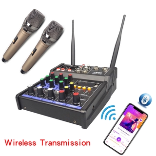 4 Channel Audio Mixer with Wireless Microphone for Computer DJ Karaoke Mixing Console Audio Interface Sound Card Phantom Power
