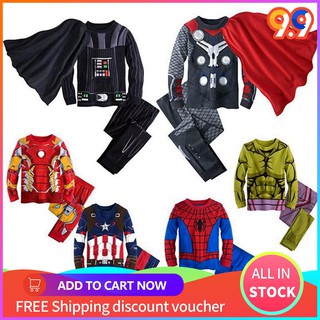 🎈2PCS Kid Boy Superhero Pajamas Sleepwear Outfits Cosplay Costume Nightwear (1)