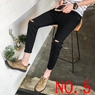 [HOT SALE]Men's Casual Cotton Pants Washed Ripped Broken Hole Jeans Denim (2)