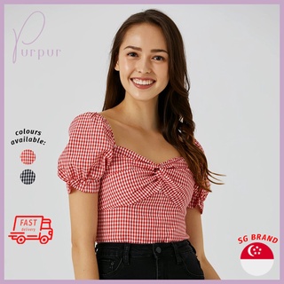 Purpur Women Seraphina Twist Front Puff Sleeve Print Top Ruby Red