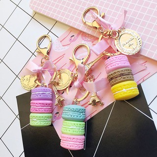 Fashion Metal Ribbon France Tower Keyrings Macarons Cake Keychain For Gift