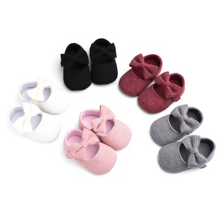 Newborn Baby Shoes Black Pink Knitting Cute Bow Korean Fashion Soft Sole Breathable Infant Toddler Shoes White