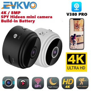 EVKVO - Built-In Battery APP A9 Full HD 4K / 8MP WiFi Mini SPY Hidden Camera Wireless Rechargeable Battery IP Camera CCTV Infrared Night Vision SPY Micro Cam Motion Detection Camcorders