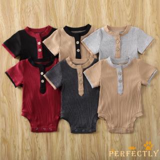 ✨QDA-Baby Boys Short-sleeved Button Pit Knit Fashion Round Neck Soft Comfortable Romper