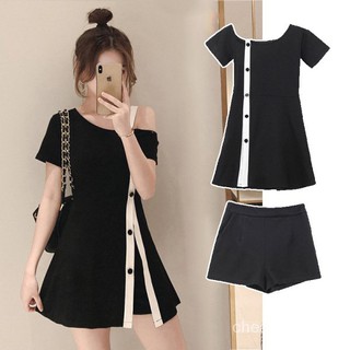 [SG Local Seller]IG Women's Summer Clothes Two-Piece Suit Mid-Length Dress Women's Casual Belly Covering