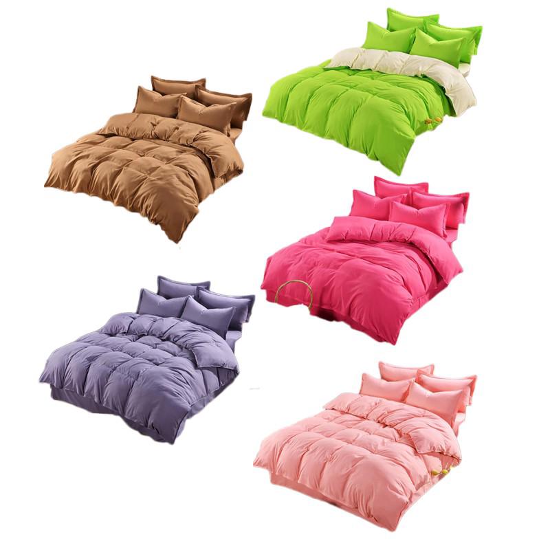 [Ready Stock]Zippered Quilt Cover Comforter Cover Purple Brown Green Pink Red