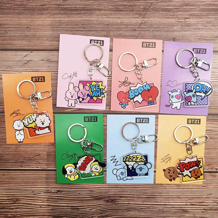BTS BT21 Cute Cartoon Acrylic Keychain Phone Bag Pendant Keyring Key Holder