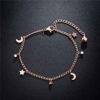 Korean version of the moon moon titanium steel plated rose gold anklet