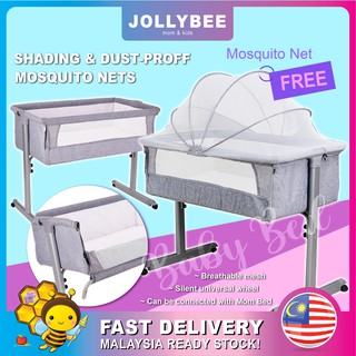 Jollybee Multifunctional GREY Baby Bed Foldable Portable Bassinet & Bedside Sleeper Crib Baby Cot With Mosquito Net