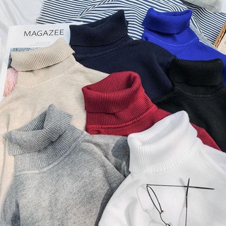 2020New Products in Stock Lightning Delivery Korean Style Small Fresh Trend Turtleneck Sweater Men's Hong Kong Style Solid Color Simple Knitwear Overweight People plus Size Autumn and Winter Cotton Knitwear