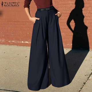 ZANZEA Women Casual Lace-up Side Pockets Wide-legged Loose Long Pants (1)