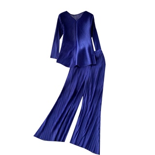 Summer women's solid color suit, new design, heavy-duty pleated wide-leg pants and two-piece jacket