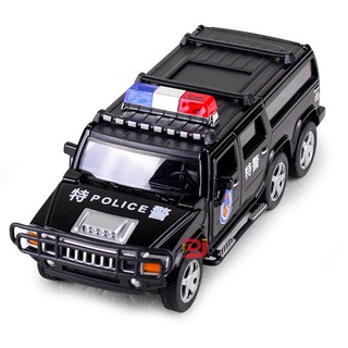 Children's simulation wheel 悍 horse police car alloy car model SWAT sound and light pull back toy car