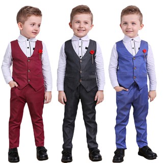 3Pcs Toddler Boys Ring Bearer Formal Vest Suit Wedding Birthday Party Outfits Kids Waistcoat Shirt Pants Set