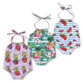 Toddler Baby Girl Summer Fashion Swimwear Cute Floral Pineapply Watermelon Print Strap Swimsuit